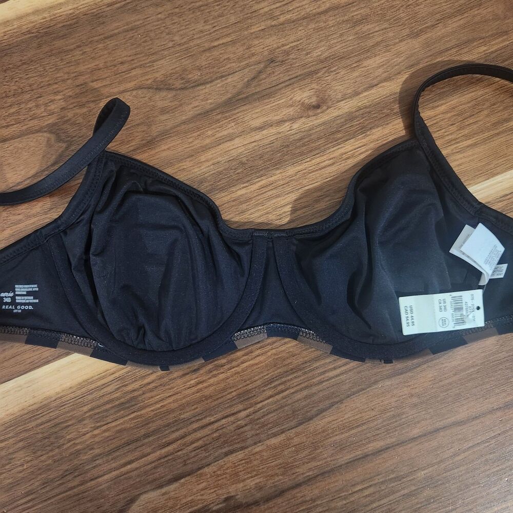Aerie Swim The Sunnyside Up Shine Bikini Top Black Brown Lined Underwire 34D NWT - Picture 4 of 9